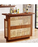 Tribesigns Rattan Home Bar Unit, Farmhouse 4-Tier Bar Table with 4 Stemware Racks and Heightened Base, Caramel Brown