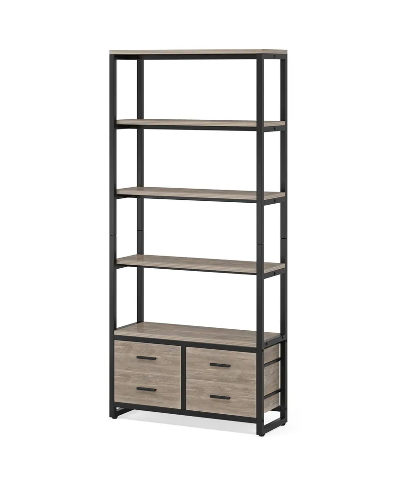 Tribesigns Gold Bookshelf, 70.9" Tall White and Gold Etagere Bookcase with 4 Drawers