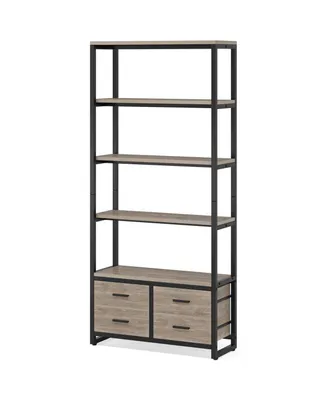 Tribesigns Gold Bookshelf, 70.9" Tall White and Gold Etagere Bookcase with 4 Drawers