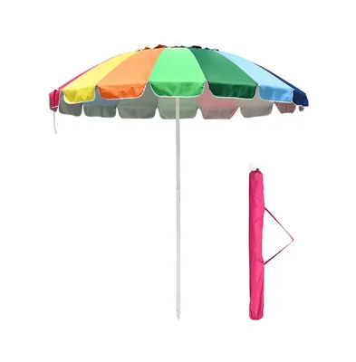 8 ft Metal Rainbow Beach Patio Umbrella 16 Rib Tilt Market Table Umbrella Sunshade Cover