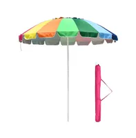 8 ft Metal Rainbow Beach Patio Umbrella 16 Rib Tilt Market Table Umbrella Sunshade Cover