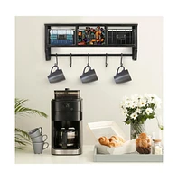 Rustic Coat Rack Wall Mounted Shelf With Hooks & Baskets, Entryway Organizer 5 And Cubbies
