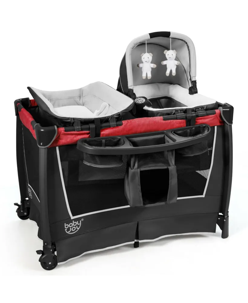 4-in-1 Convertible Portable Baby Play yard with Toys and Music Player