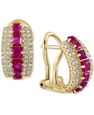 Effy Ruby (1-1/3 ct. t.w.) & Diamond (1/2 ct. t.w.) Curved Hoop Earrings in 14k Gold