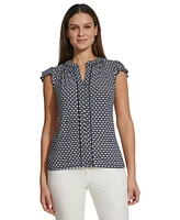 Tommy Hilfiger Women's Geometric-Print Ruffle-Sleeve Top