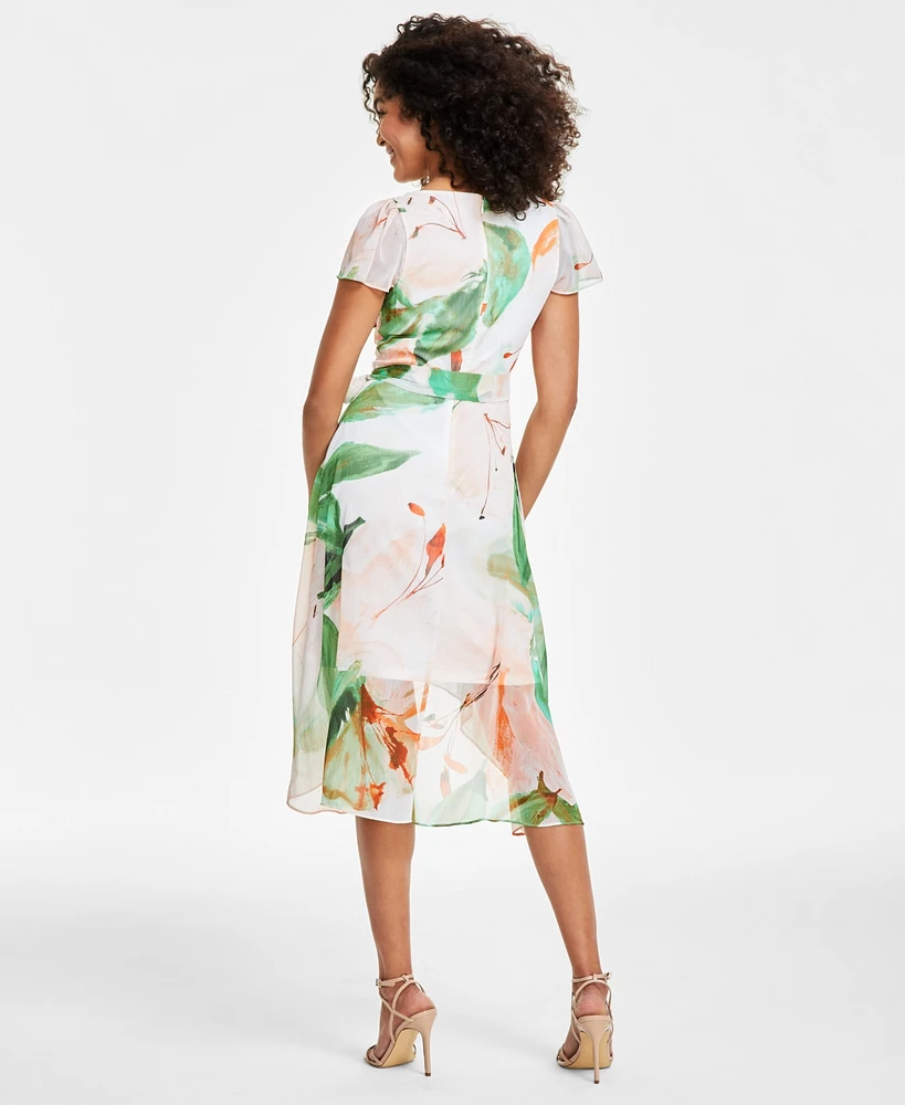 Dkny Women's Flutter-Sleeve Faux-Wrap Midi Dress