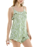 Roudelain Women's 2-Pc. Printed Ruffled Short Pajamas Set