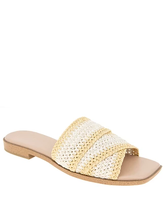 BCBGeneration Women's Lileen Slip-On Woven Raffia Flat Sandals