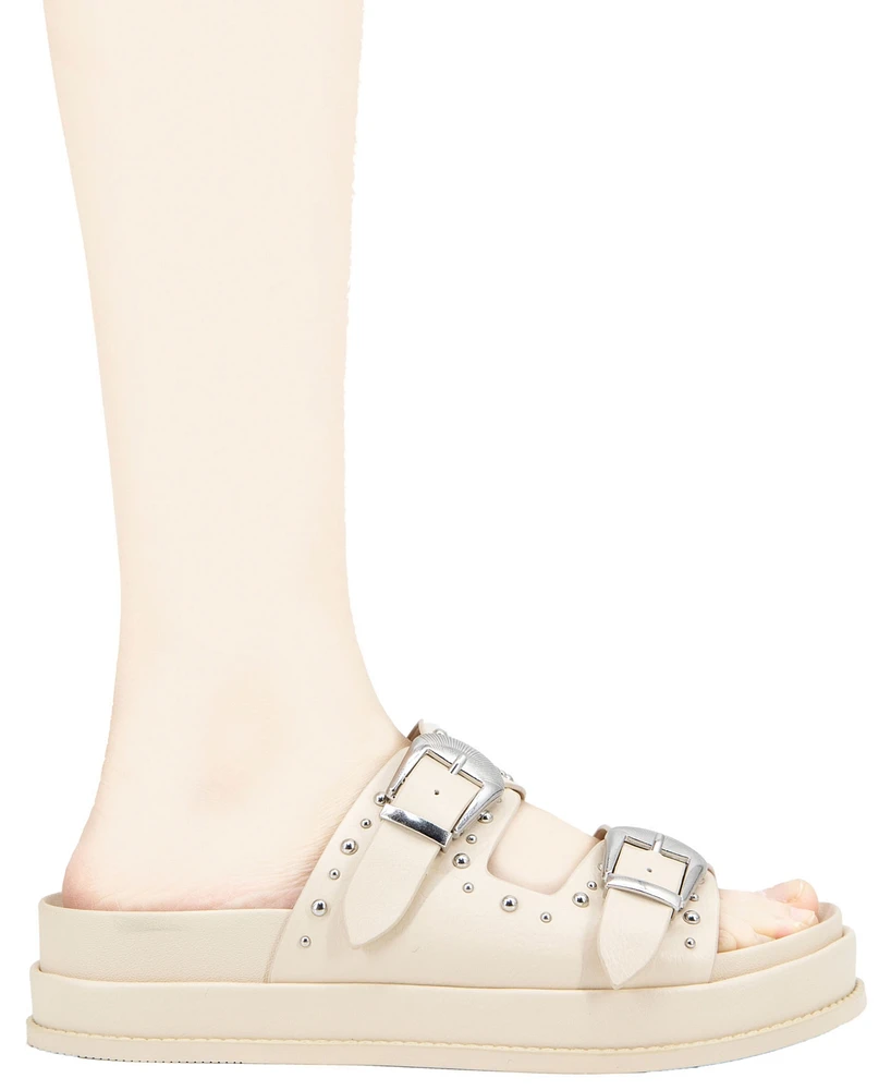 BCBGeneration Women's Barah Chunky Footbed Double Buckle Slip-On Sandals