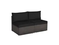 2 Pieces Patio Rattan Armless Sofa Set with Cushions and Pillows