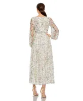 Women's Embellished Floral Print Faux Wrap A Line Dress