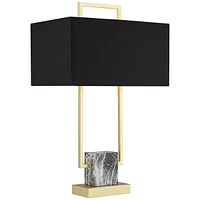 Carl Modern Table Lamp 24 3/4" High Gold Metal Gray Faux Marble Linear Frame Black Rectangular Shade Decor for Living Room Bedroom House Bedside Night