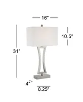 Roxie Modern Table Lamps 31" Tall Set of 2 Brushed Nickel Silver Metal Off White Fabric Rectangular Shade for Bedroom Living Room House Bedside Nights