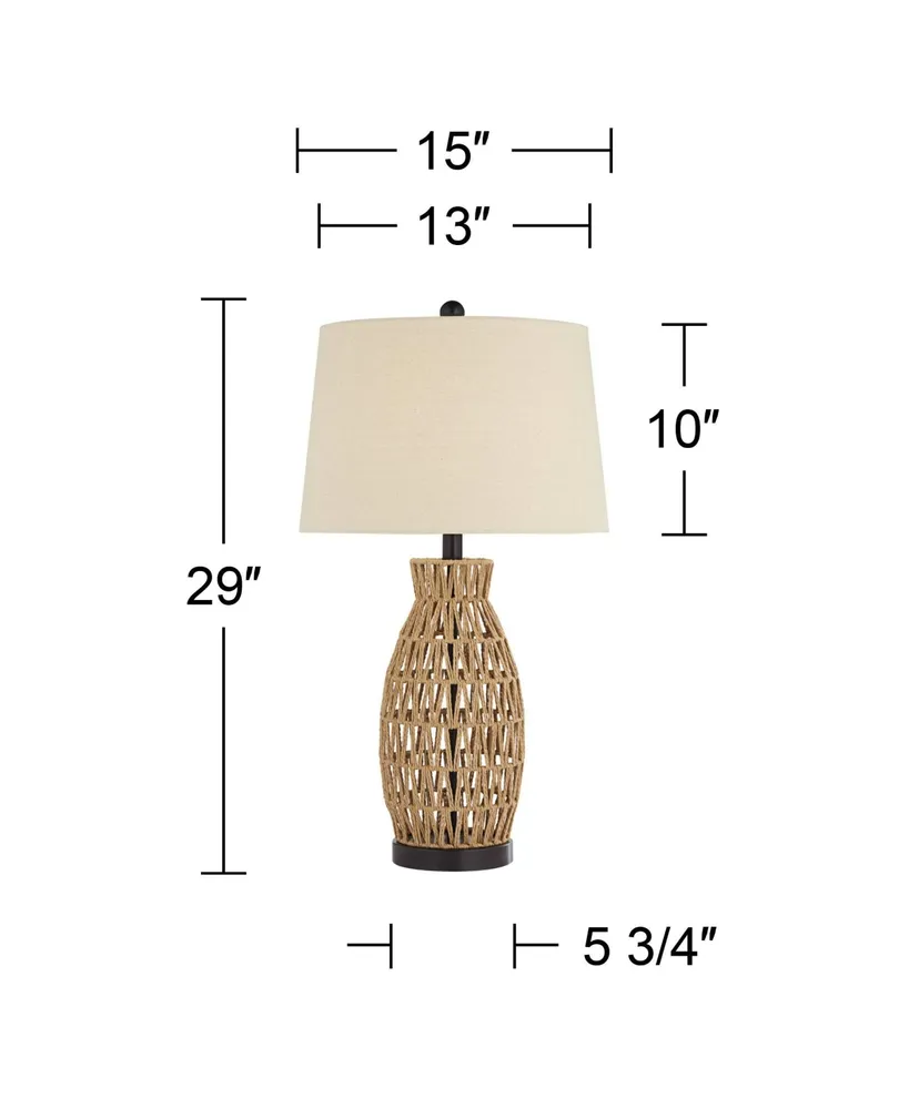 San Carlos Coastal Modern Table Lamps 29" Tall Set of 2 Natural Rattan Wicker Oatmeal Fabric Drum Shade for Living Room Bedroom House Bedside Nightsta