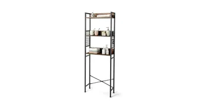 3-Tier Over-the-Toilet Storage Rack with 3 Hooks-Rustic Brown