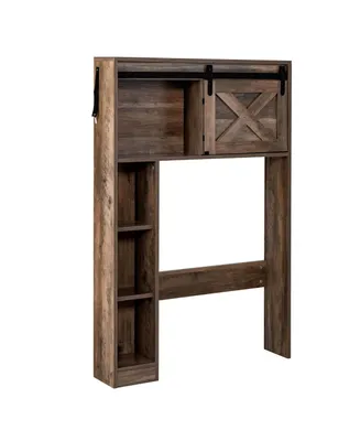 4-Tier Over The Toilet Storage Cabinet with Sliding Barn Door and Storage Shelves