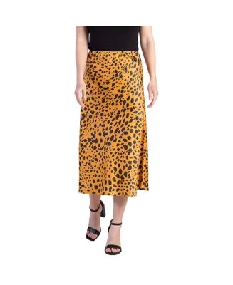 Women's Silky Sateen Leopard Print Midi Skirt