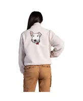 Women's Embroidered Dog Patch Snap Button Sherpa Jacket