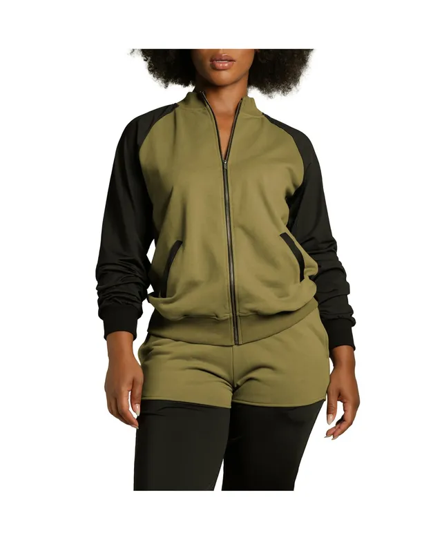 Poetic Justice Women's Curvy Fit Zip Up Contrast Blocked Sweatshirt Jacket