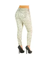 Women's Curvy Fit Metallic Coated Animal Print Mid-Rise Skinny Jeans