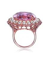 Sterling Silver 18K Rose Gold Plated with Purple Round Cubic Zirconia and Petals of Flower Ring