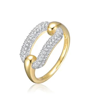 Sterling Silver Adults 14k Yellow Gold Plated with Cubic Zirconia Open Link Stacking Ring