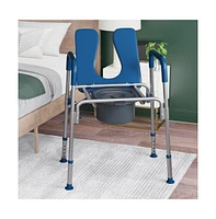 Maury Shower Commode Chair With Safety Rail, Height Adjustable Frame, Padded Seat & Armrests, Removable Pail Lid, Fits Most Toilets