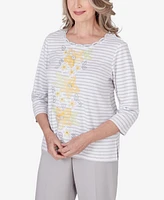 Alfred Dunner Women's Charleston Striped Embroidered Top