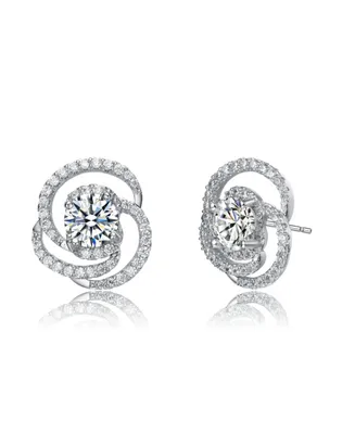 White Gold Plated with Cubic Zirconia Solitaire Love Knot Swirl Stud Earrings