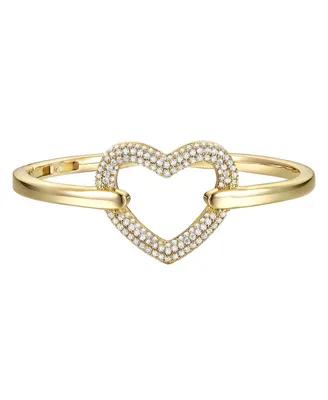 14k Gold Plated Cubic Zirconia French Pave Heart Halo Stacking Bracelet