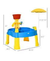 Qaba 2-in-1 Covered Sandbox Table with Umbrella for Outdoors and Indoors, 25-Piece Sand and Water Table for Toddlers, Little Kids Toys - Assorted Pre