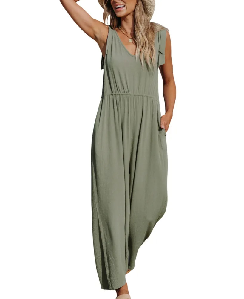 Women's V-Neck Bow Tie Backless Jumpsuit