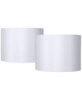 Set of 2 Hardback Drum Lamp Shades White Medium 16" Top x 16" Bottom x 12" High Spider with Replacement Harp and Finial Fitting - Spring crest