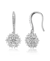 White Gold Plated with Cubic Zirconia Snowflake Cluster Drop Earrings with Wire Hooks