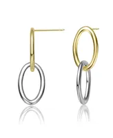Sophisticated Two Tone 14K Gold Plated and White Gold Plated Oval Drop Earrings