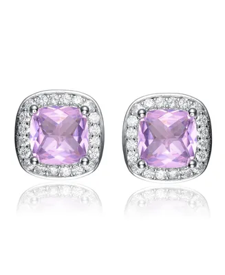 Chic White Gold Plated Square Stud Earrings with Pink Cubic Zirconia