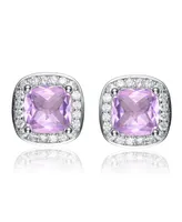 Chic White Gold Plated Square Stud Earrings with Pink Cubic Zirconia