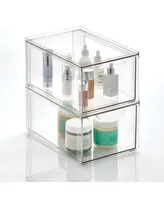 mDesign Plastic Stackable Bathroom Storage Organizer with Drawer, Pack