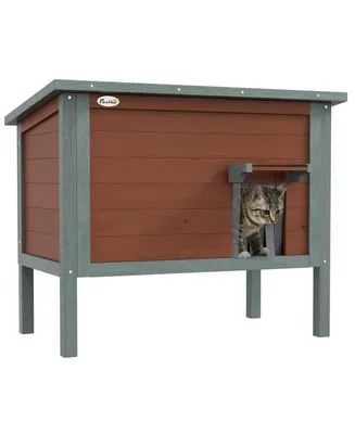 PawHut Outdoor Cat House, Wooden Feral Cat House W/ Removable Floor,