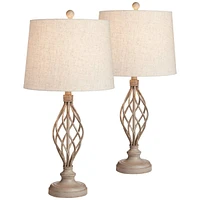 Annie Modern Industrial Table Lamps 28" Tall Set of 2 Weathered Sand Iron Cream Tapered Drum Shade for Bedroom Living Room House Home Bedside Nightsta