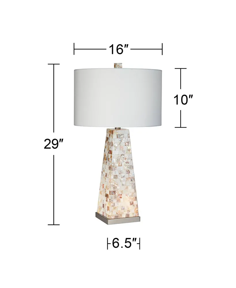Lorin Modern Coastal Modern Table Lamp with Nightlight 29" Tall Pearl Tile Square Tapered Base Drum Shade Decor for Living Room Bedroom House Bedside