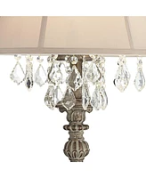 Duval French Country Cottage Table Lamp 34" Tall Crystal Distressed Antique White Candlestick Beige Bell Shade Decor for Living Room House Bedside Nig