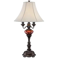 Rhys Traditional Style Table Lamp 34" Tall English Bronze Brown Tortoise Shell Glass Off White Bell Shade Decor for Living Room Bedroom House Bedside