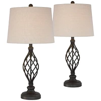 Annie Traditional Rustic Farmhouse Table Lamps 28" Tall Full Size Set of 2 Bronze Iron Scroll Tapered Cream Drum Shade for Living Room Bedroom House B