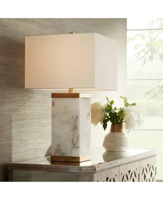 Mindy Modern Table Lamp 24 3/4" High with Nightlight White Gray Alabaster Gold Metal Rectangular Shade for Bedroom Living Room House Home Bedside Nigh