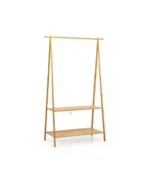 Bamboo Clothes Hanging Rack with 2-Tier Storage Shelf for Entryway Bedroom-Natural