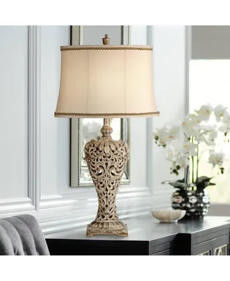 Elle Traditional French Style Table Lamp Carved 33" Tall Antique Gold Florentine Twist Artisan Trimmed Oval Shade Decor for Living Room Bedroom House