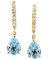 Effy Aquamarine (1-7/8 ct.t.w.) & Diamond (1/10 ct. t.w.) Dangle Hoop Earrings in 14k Gold