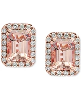 Effy Morganite (1-7/8 ct. t.w.) & Diamond (1/4 ct. t.w.) Halo Stud Earrings in 14k Rose Gold