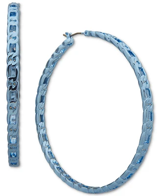 Karl Lagerfeld Paris Blue-Tone Large Chain Link Hoop Earrings, 2.2"